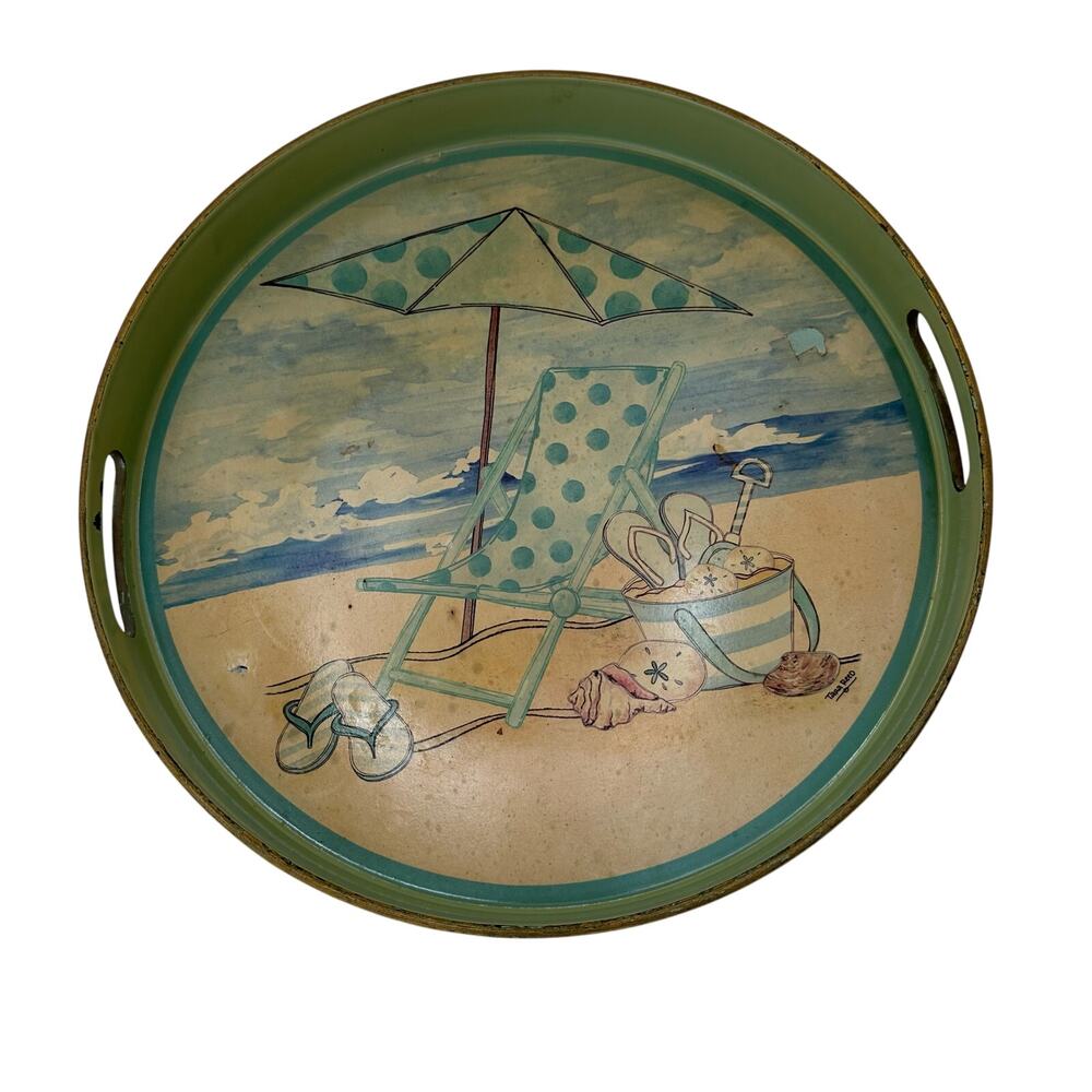 Serving Tray with Beach Scene by Artist Tara Reed 13 inch Acrylic